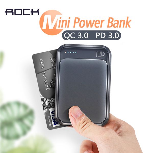

rock mini power bank 10000mah 18w usb c pd fast charging qc3.0 quick charge external battery for iphone xs samsung s9 xiaomi