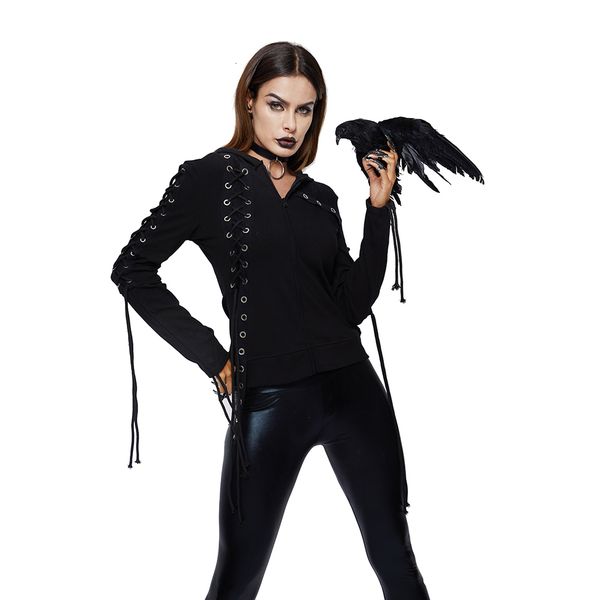 

женщины дизайнер толстовки женщины одежда 2019 gothic punk женщины толстовки с капюшоном вверх с длинным рукавом повседневная darkness осень, Black