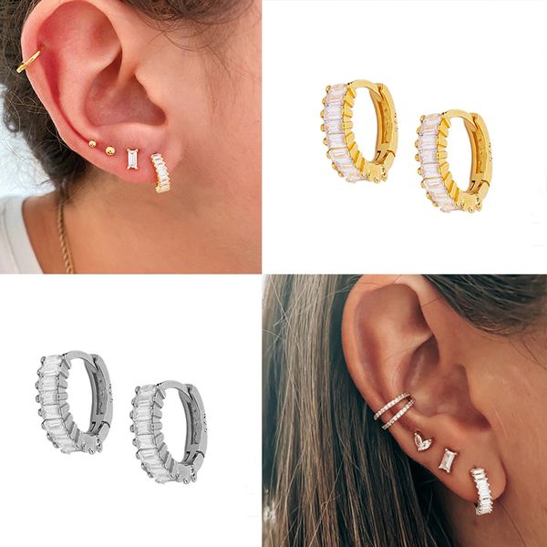 

pendientes plata de ley 925 women lovers' cute ins bling hoop earrings for mujer wedding engagement party gifts fine jewelry, Golden;silver