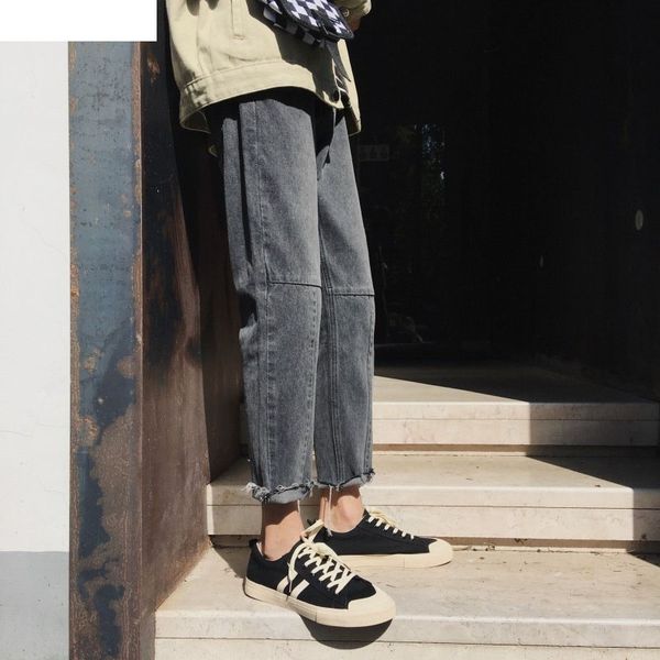 

hong kong style 2020 men's jeans men street spring autumn loose smoke gray cropped pants korean youth casual straight jeans men, Blue