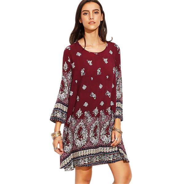 

2019 plus size dress vadim women mid dresses europe and america artificial cotton o-neck wine wrist printing natural summer, Black;pink