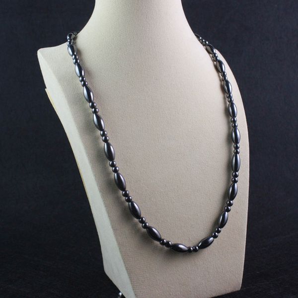 

magnetic hematite oval beads necklace beaded health necklace gift for men and women 6x12mm, Silver