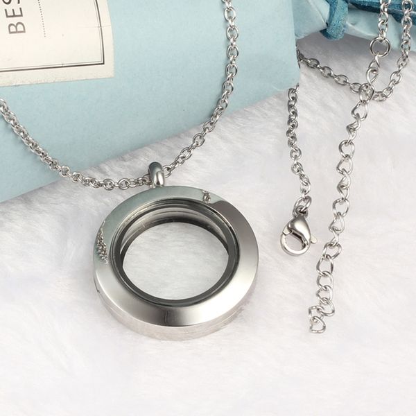 

ursjewelry 5pcs/lot 28mm magnetic closure silver color 316l stainless steel floating memory locket pendant with necklace