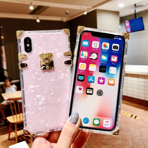

Fashion Square Прозрачный ТПУ Чехол для iPhone X XS MAX XR Luxury Bling Металлическая Раковина Розовы