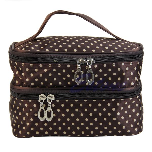 

women travel cosmetic polka dots makeup double layer case pouch organizer bag dxae