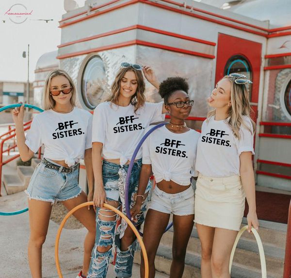 

1pcs bff sisters letters printing casual tee solid color friends matching t shirt girls fashion tumblr sister tee, White
