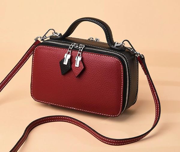 

the first layer of leather, new leather handbags, european and american fashion square bags, contrast color leather bags