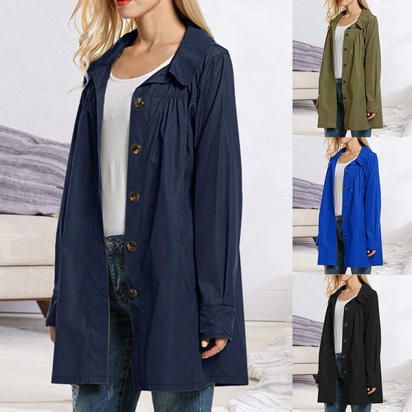 

women outdoor rain coat jacket solid waterproof coat 2019 spring autumn windbreaker long button chaqueta impermeable mujer, Blue;black