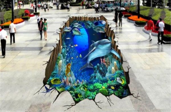 

custom wallpaper 3d hd floor mural outdoor stereo ocean world dolphin floor painting