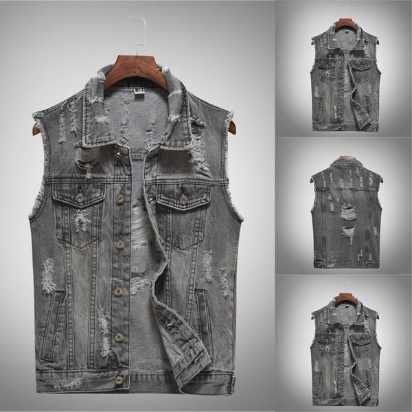 

jacket coat men's new fashion denim vest casual cowboy jacket in shoulder blouse mens clothing outerwear coat, Black;white