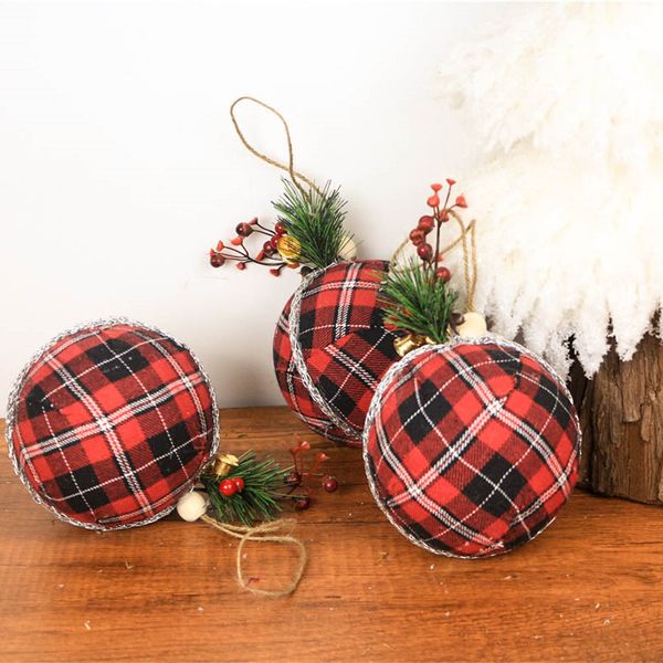 

4.7" christmas tree foam balls pendant 3pcs/lot new year's balls with holly christmas ornaments natale plaid decorative