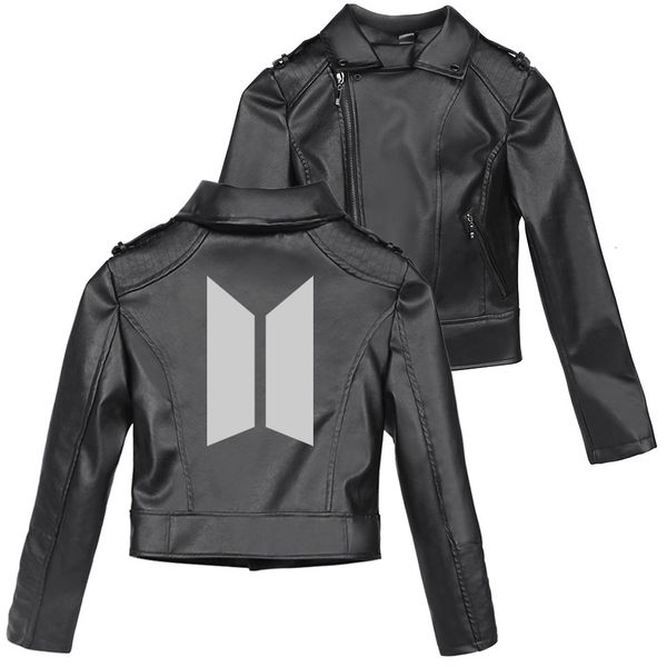 

2019bts bulletproof juvenile group leather clothing loose coat women's wear, Black;red