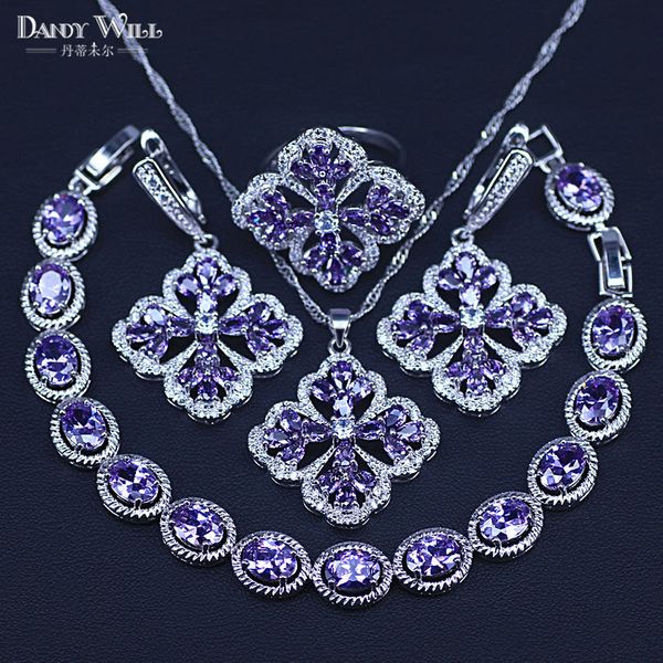 

vintage jewelry sets for women 925 sterling silver wedding set crystal stone pendant charms necklace drop earrings bracelet set, Slivery;golden