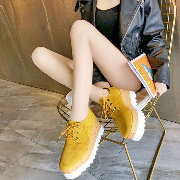 

creepers shoes woman platform lace up casual shoes sneakers moccasins female casual height increasing women trainers, Black