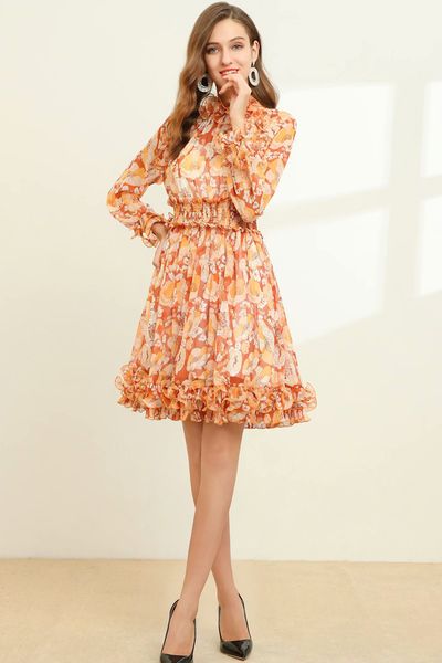 

european station spring 2020 fashion show new high-end womens elegant print long-sleeved dress women