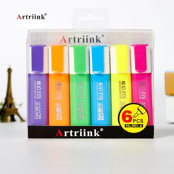 

comix 6 pcs высокой емкости highlighter цвет маркера управление крюк линия перо маркер student use color для mark жирных кис