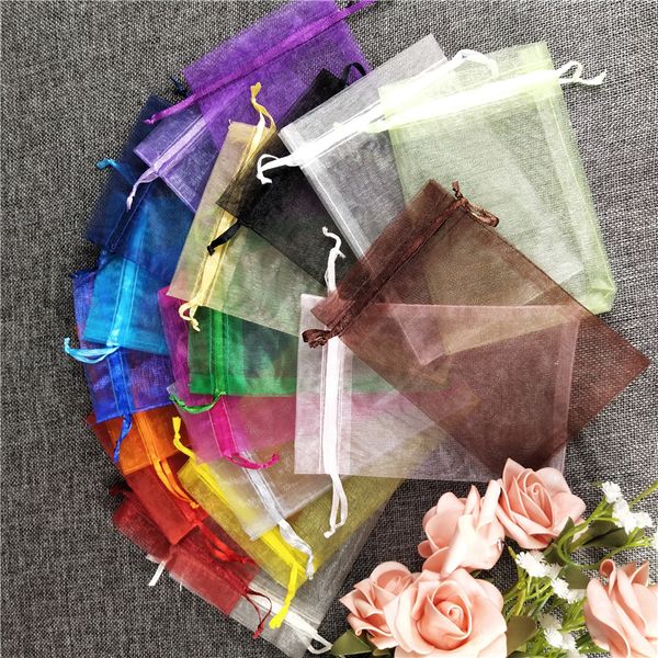 

50pcs mix colors 7x9 9x12cm 13x18cm christmas gift organza bags wholesale jewelry bag fabric gift pouches wedding supplies