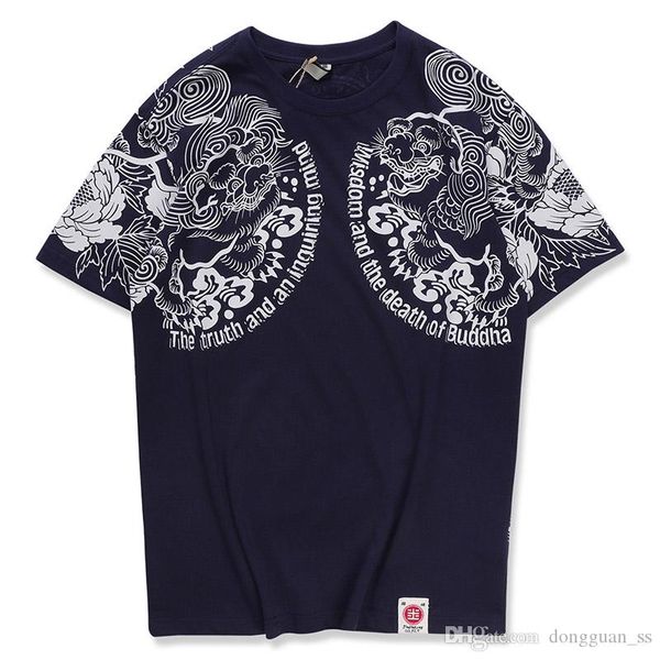 

chinese embroidery crewneck harajuku t-shirt loose casual hip hop mens tshirts short sleeve oversize vintage summer tees, White;black