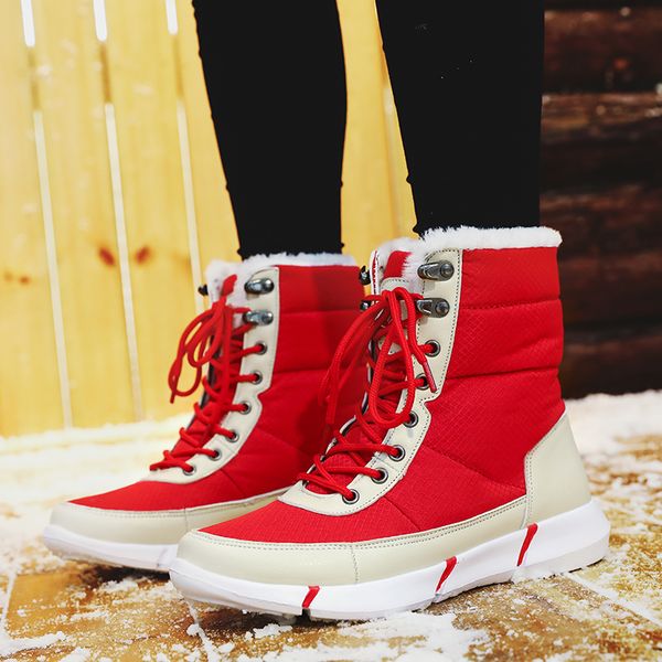 

2019 snow boots autumn winter women's ankle boots slip-resistant thick bottom ski thickening lace-up women shoes size36-48, Black