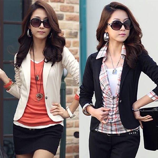 

fast shipping women korean style casual slim short blazer suit jacket coat outwear blouse top, White;black
