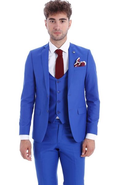 Mode Königsblau Bräutigam Smoking Kerbe Revers Slim Fit Trauzeuge Hochzeit Smoking Männer Prom Jacke Blazer 3-teiliger Anzug (Jacke + Hose + Krawatte + Weste)22