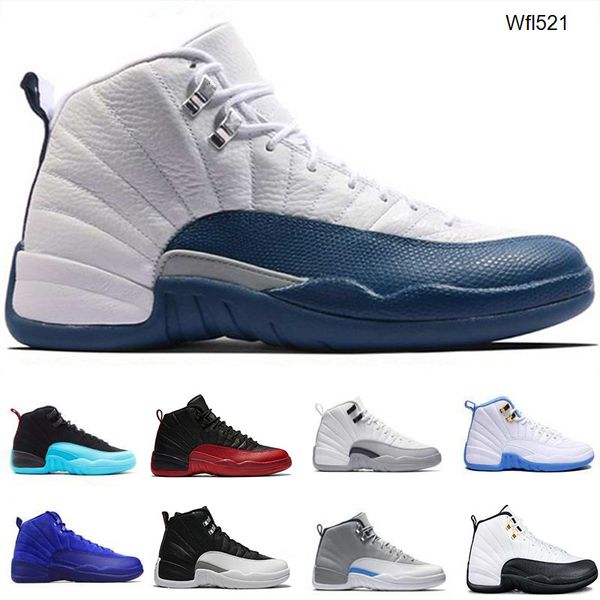 

new 12 men basketball shoes dark grey gamma blue playoffs high wolf wool grey gs barons sports french blue gym red sneaker, Black