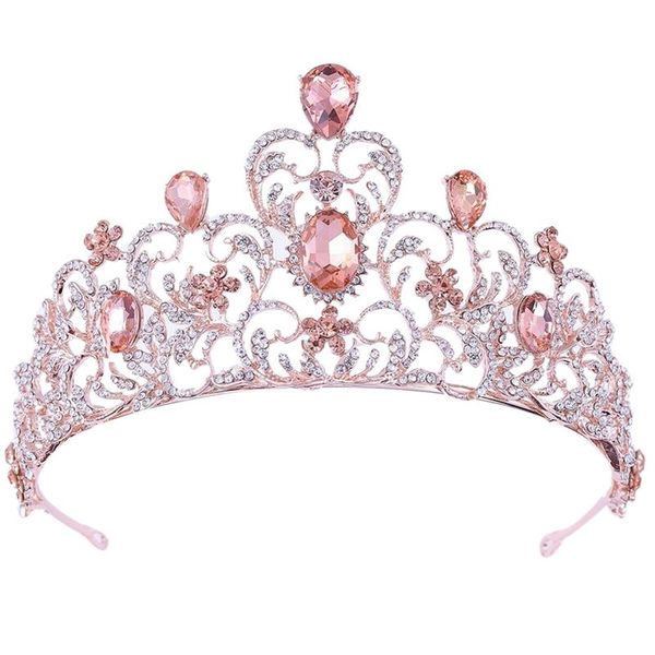 

7.3cm high pink rose gold heart crystal tiara crown wedding party prom pageant