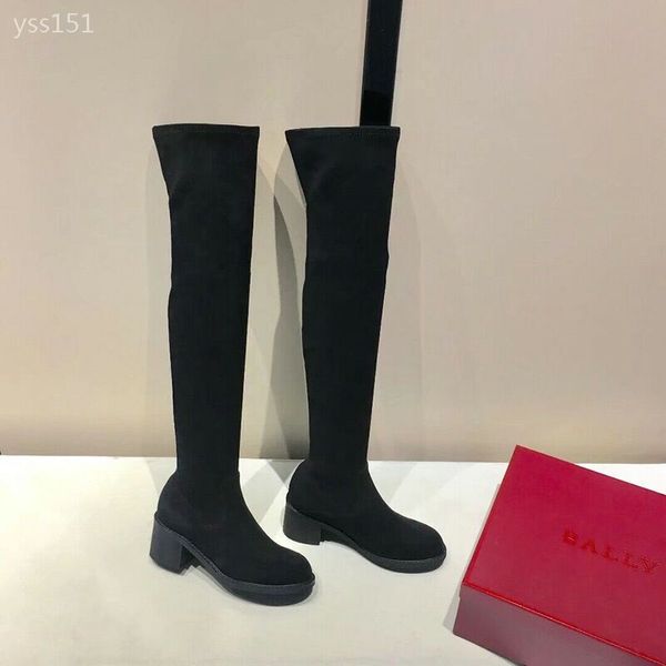 

2020 women's high boots autumn winter knitting wool ladies shoes thigh high boots for women long boot vintage wedges woman boot, Black