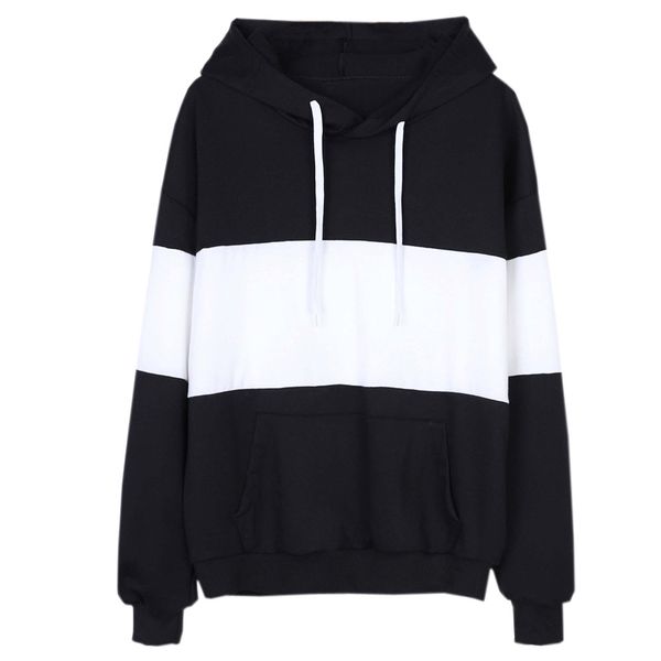 

fashion women's long sleeve sweatshirt contrast patchwork soft hoodie casual running exercise fitness sports jacket blouse, White;black