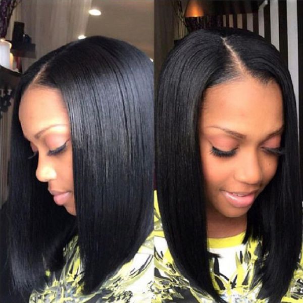 

8-16 inch short human hair bob wigs brazilian straight hair 4x4 lace closure bob wigs for black women natural black color 130% density, Black;brown