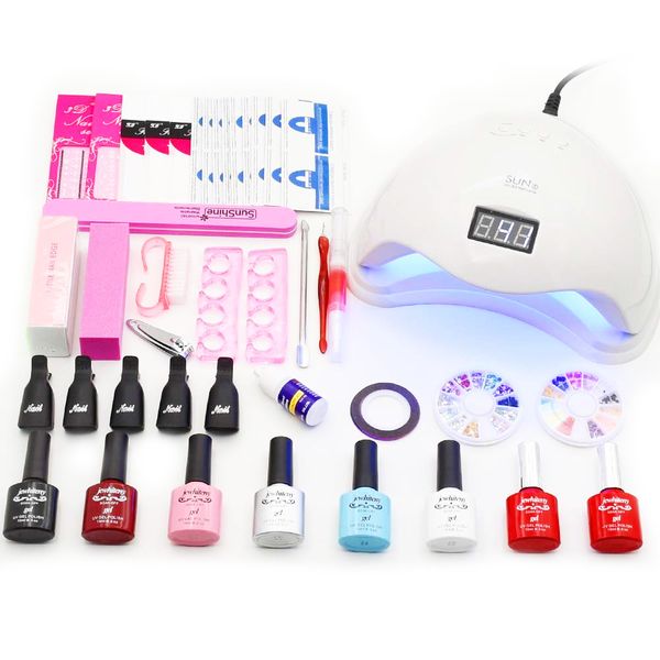 

nail art manicure set 10ml 120 colors gel varnishes nail polish uv led lamp dryer base coat tool kits manicure