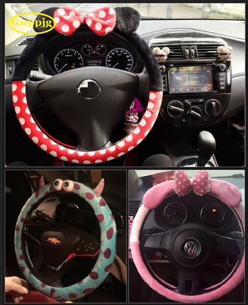 

cute cartoon car steering wheel cover winter plush women girls gift wheel covers car styling decorations