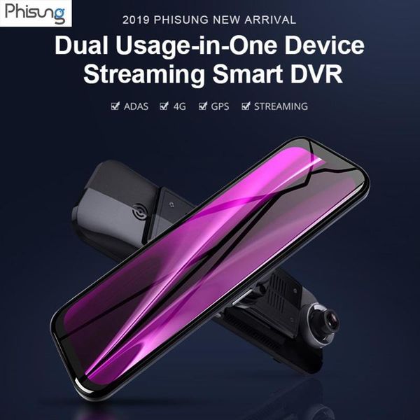 

phisung h58 streaming car dvrs camera 9.66" android 5.1 gps dvr car video recorder bluetooth dual lens rearview mirror dash cam