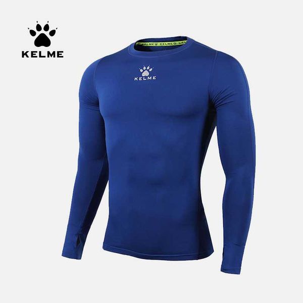 

kelme spring autumn men running tights t-shirts high elastic gym training fitness long sleeve compression thick k15z701, Black;blue