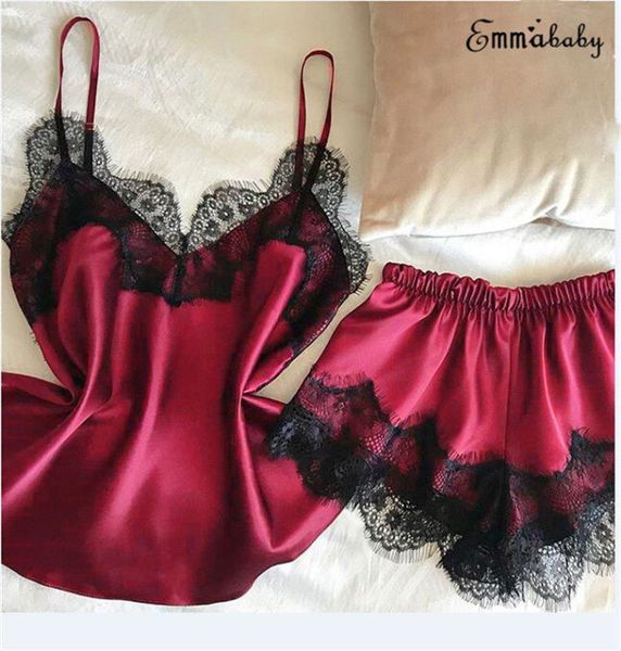 

womens satin lace bra cropped shorts babydoll lingerie sleepwear pajama set nightwear, Blue;gray
