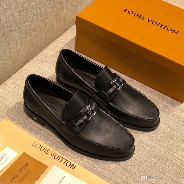 

20fw 2019 luxury men's dress leather shoe plus size 38-45 slip-on business casual genuine leather shoes men formal wedding flat shoes, Black