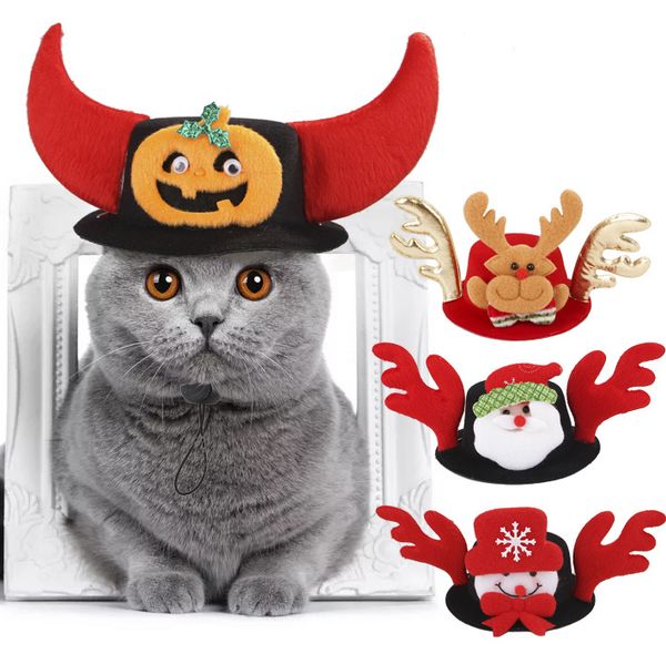 

new pet hats for halloween, halloween, christmas, pumpkin heads, cat headdresses, santa claus elk sleigh hats, festival supplies