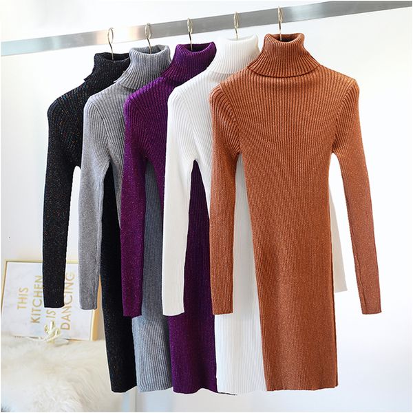 

женщина одежда женская платья высокой эластичностью осень зима свитер платье женский водолазка вязаная bodycon элегантный блеск клуб, Black;gray