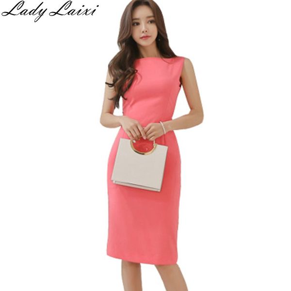 

2019 summer solid color dress new Korean bright elegant simple slim long OL work bodycon dresses female sexy Knee-length vestido