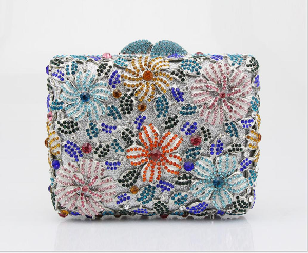 

women crystal evening shoulder bag gold silver flowers diamante clutch bag female party evening purse banquet pochette handbags