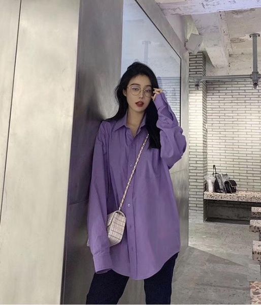 

2020ss summer new women purple loose shirt blouse ladies oversize long sleeve shirt ddxgz2v 4.11, White