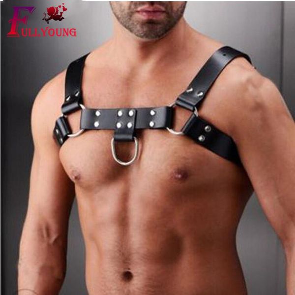 

fullyoung harness men bondage lingerie gay bondage harness men gay gothic body half belt costume leather chest shoulder, Black;brown