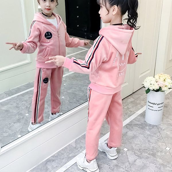 

kids brand clothing suit girls luxury fashion clothing sets smiley pattern two-piece sets sportswear warm keeping 2019 autumn for kids, White
