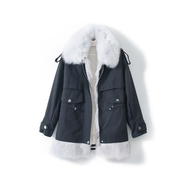 

2019 winter jacket women real fur coat parka big natural fur collar hood thick warm real liner, Black