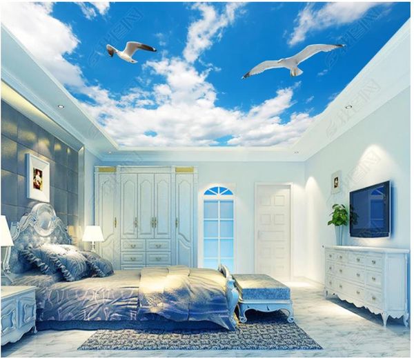 

customized large 3d p wallpaper 3d ceiling murals wallpaper blue sky and white clouds living room bedroom ceiling zenith mural wall