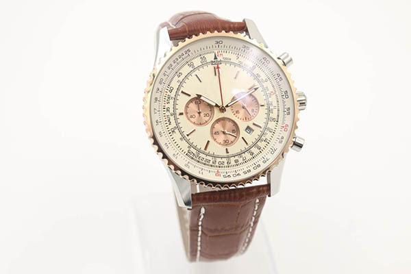 

Special Edition Brand Quartz -Watch Men White Dial Gold Fluted Case Leather Belt Silver Skeleton 1884 Navitimer Watch