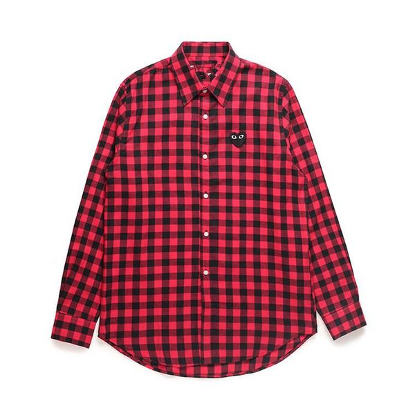 

women clothes commes long sleeve shirt des garcons off men women with black red plaid heart white cotton lapel shirt couple lovers, Gray;blue