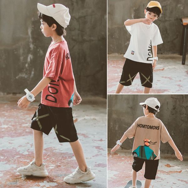 

2020 childrens clothing boys new korean summer childrens two-piece set big boy summer boy smiley face set wholesale, White