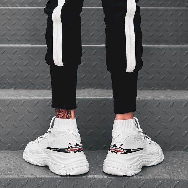 

high sneakers men knit upper breathable shoes fashion logo couple black / white shoes casual