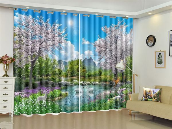 2019 Landscape Scenery Charming Peach Blossom Fantasy Swan Lake